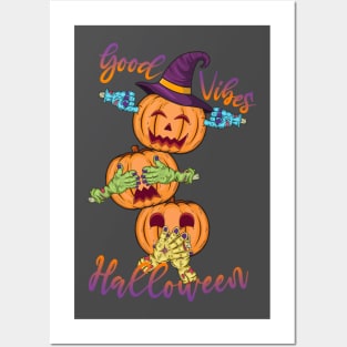 Triple Funny Halloween Pumpkin Head Posters and Art